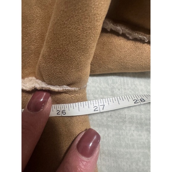 J. Jill Womens Faux Suede Sherpa Lined Jacket Tan Brown Faux Fur Coat - Picture 10 of 11